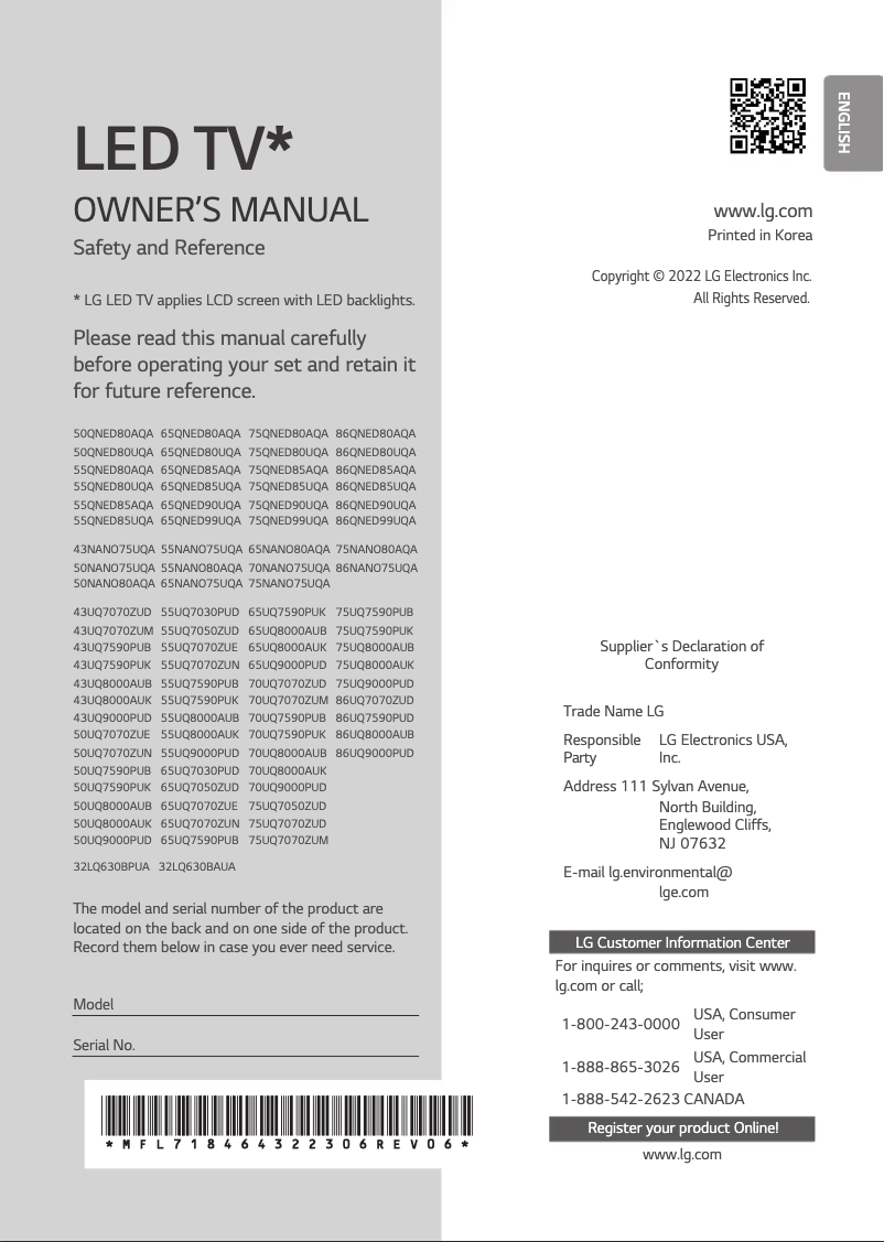 Imagen de la primera página del manual del dispositivo 55QNED85AQA