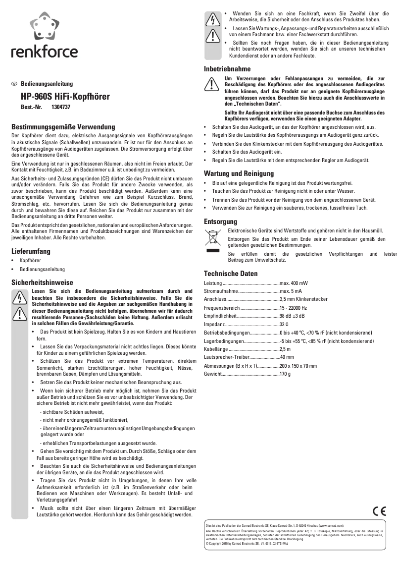 Página nº 1 - Manual de usuario Renkforce HP-960S