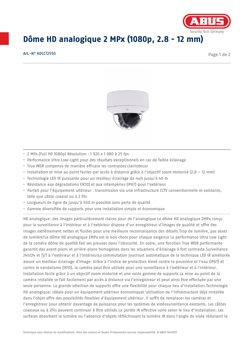 Imagen de la primera página del manual del dispositivo HDCC72550