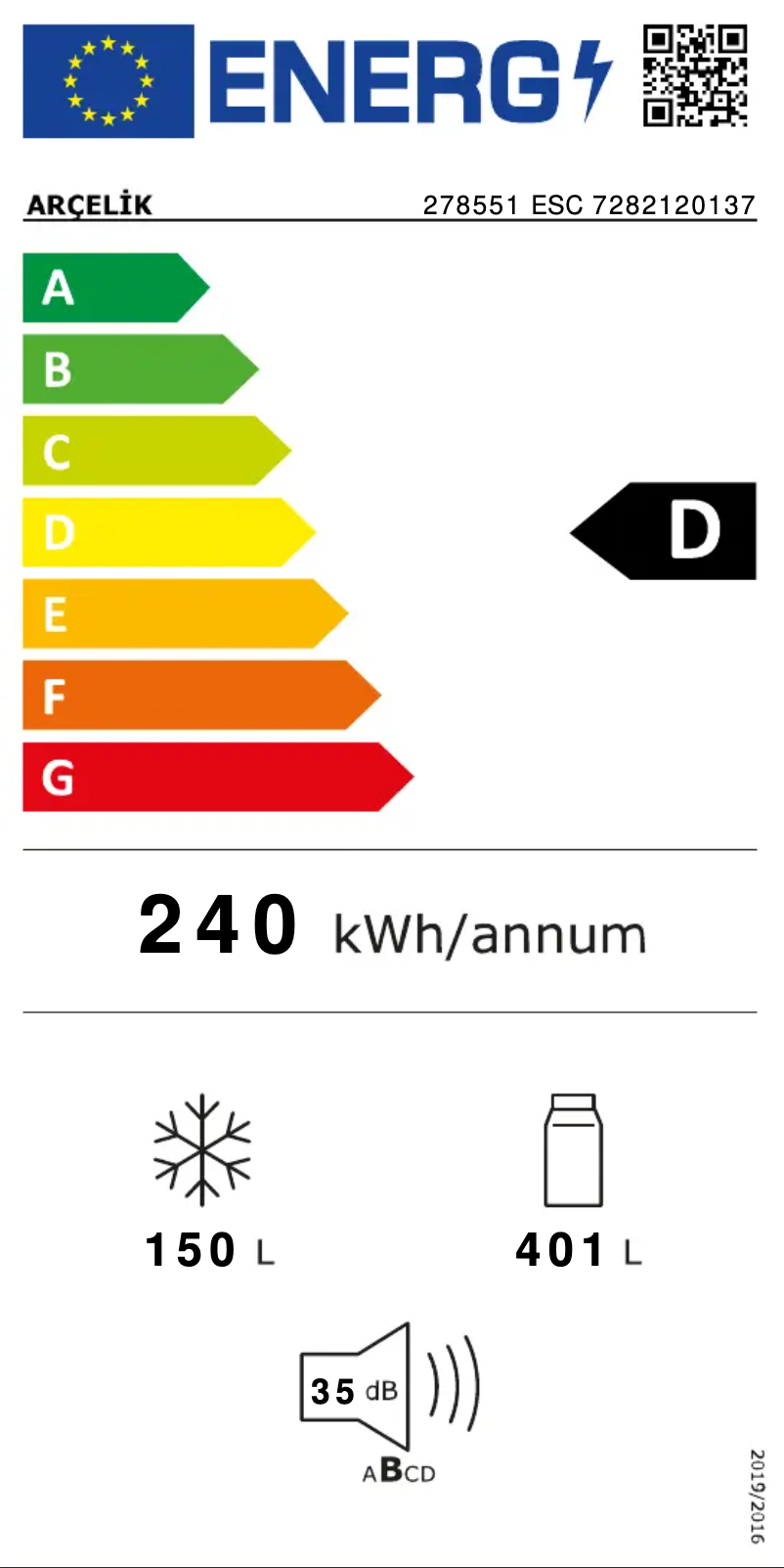 Página 1 del manual Etiqueta energética Arçelik 278551 ESC