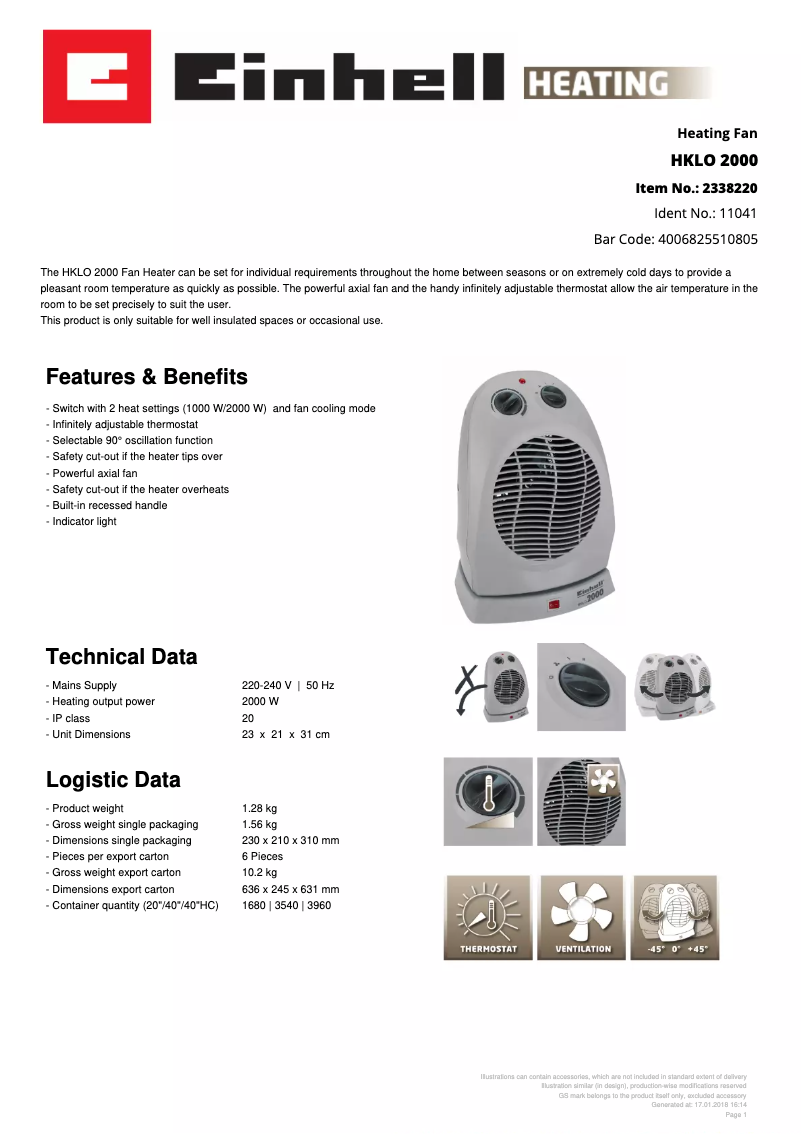 Página 1 del manual Ficha técnica Einhell HKLO 2000