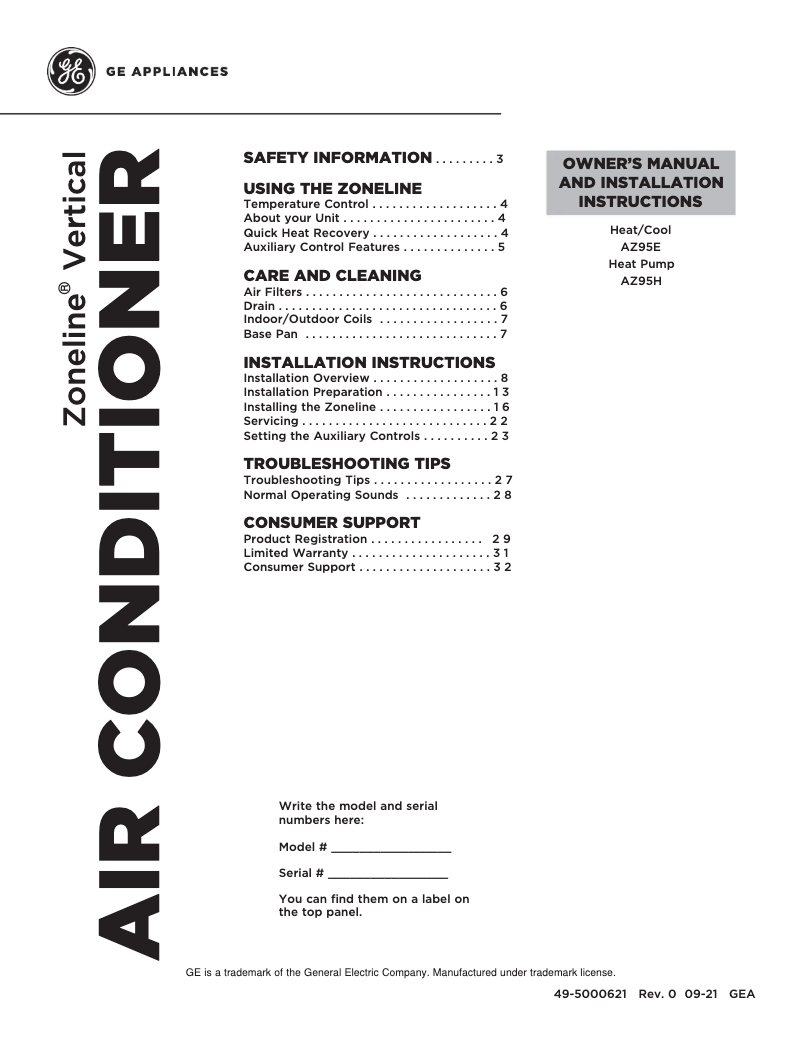 Página 1 del manual Guía de instalación GE AZ95H09DAC
