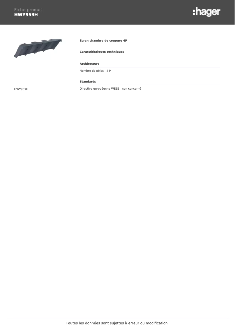 Página 1 del manual Ficha técnica Hager HWY959H