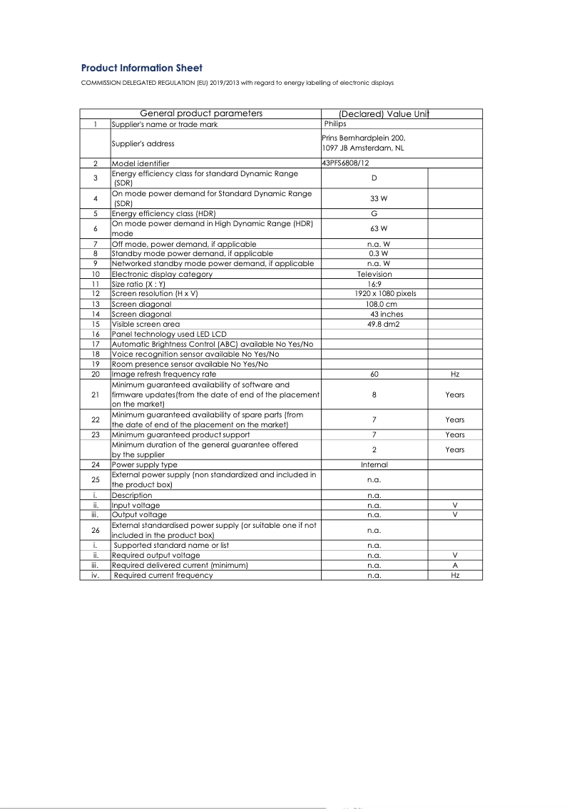 Imagen de la primera página del manual del dispositivo 43PFS6808