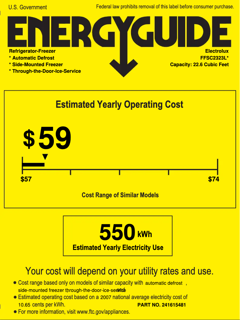 Página 1 del manual Etiqueta energética Frigidaire FFSC2323L