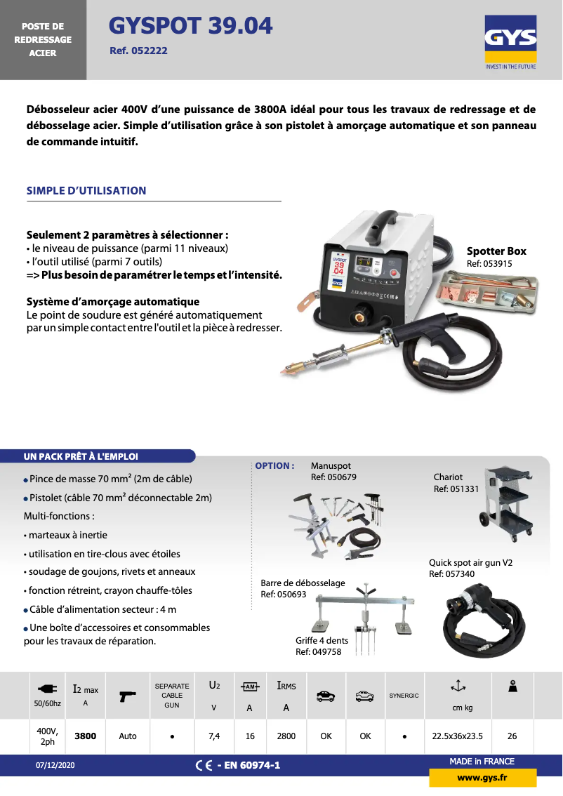Página 1 del manual Ficha técnica GYS Gyspot 3904