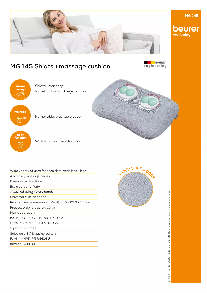 Página 1 del manual Ficha técnica Beurer MG 145