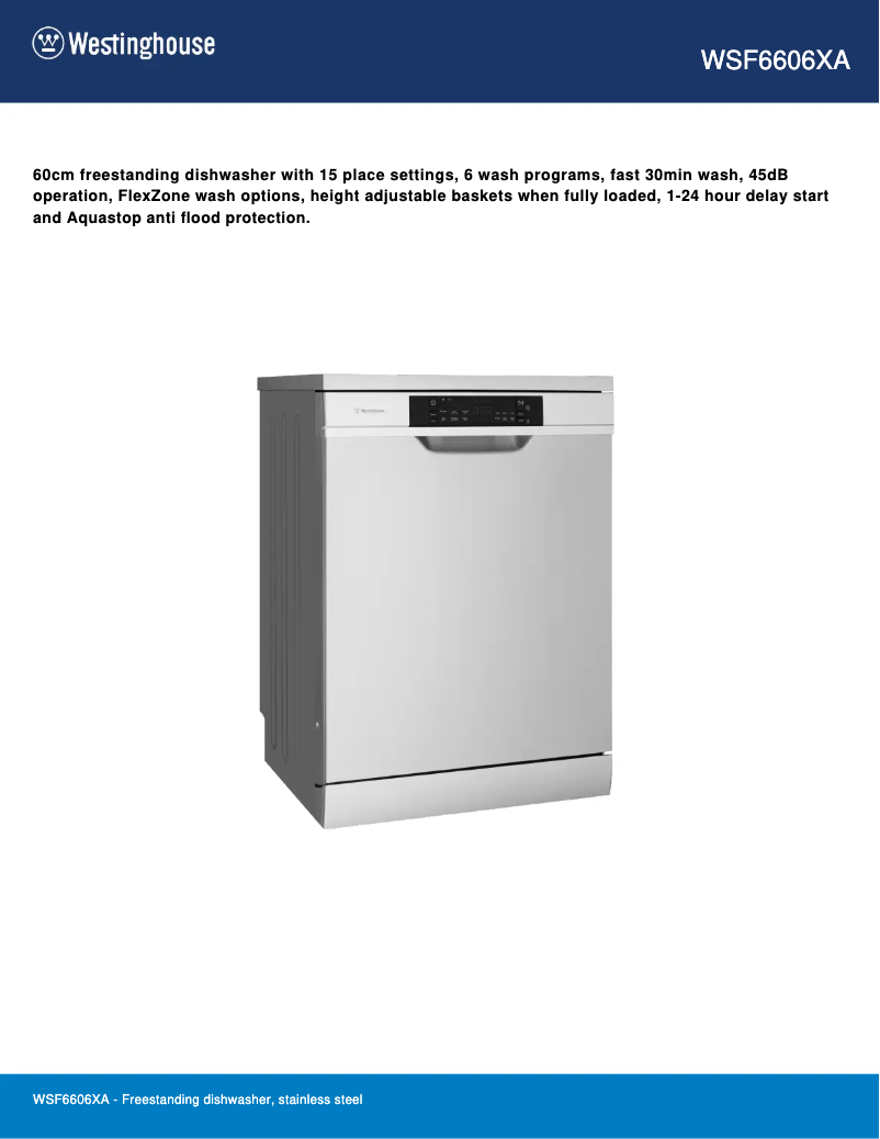 Página 1 del manual Ficha técnica Westinghouse WSF6606XA