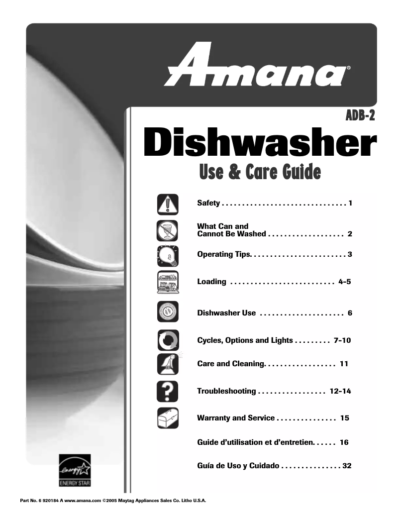 Imagen de la primera página del manual del dispositivo ADB2500AWS