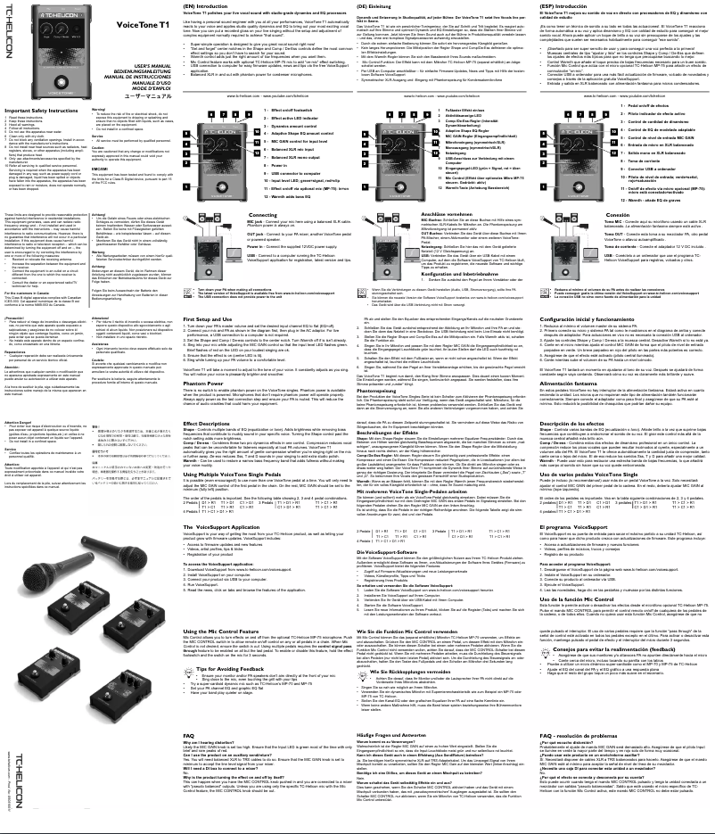 Página nº 1 - Manual de usuario TC Helicon VoiceTone T1