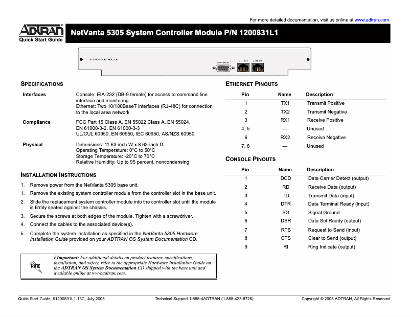 Imagen de la primera página del manual del dispositivo NetVanta 5305