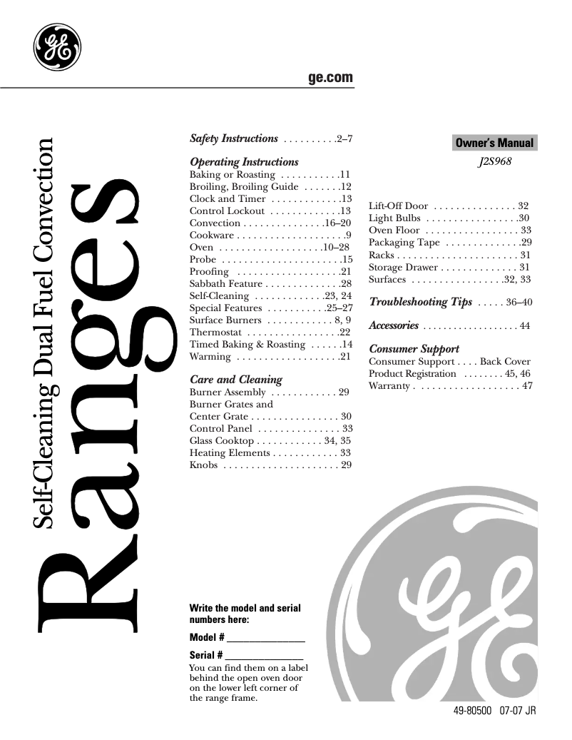 Imagen de la primera página del manual del dispositivo Profile J2S968KHCC