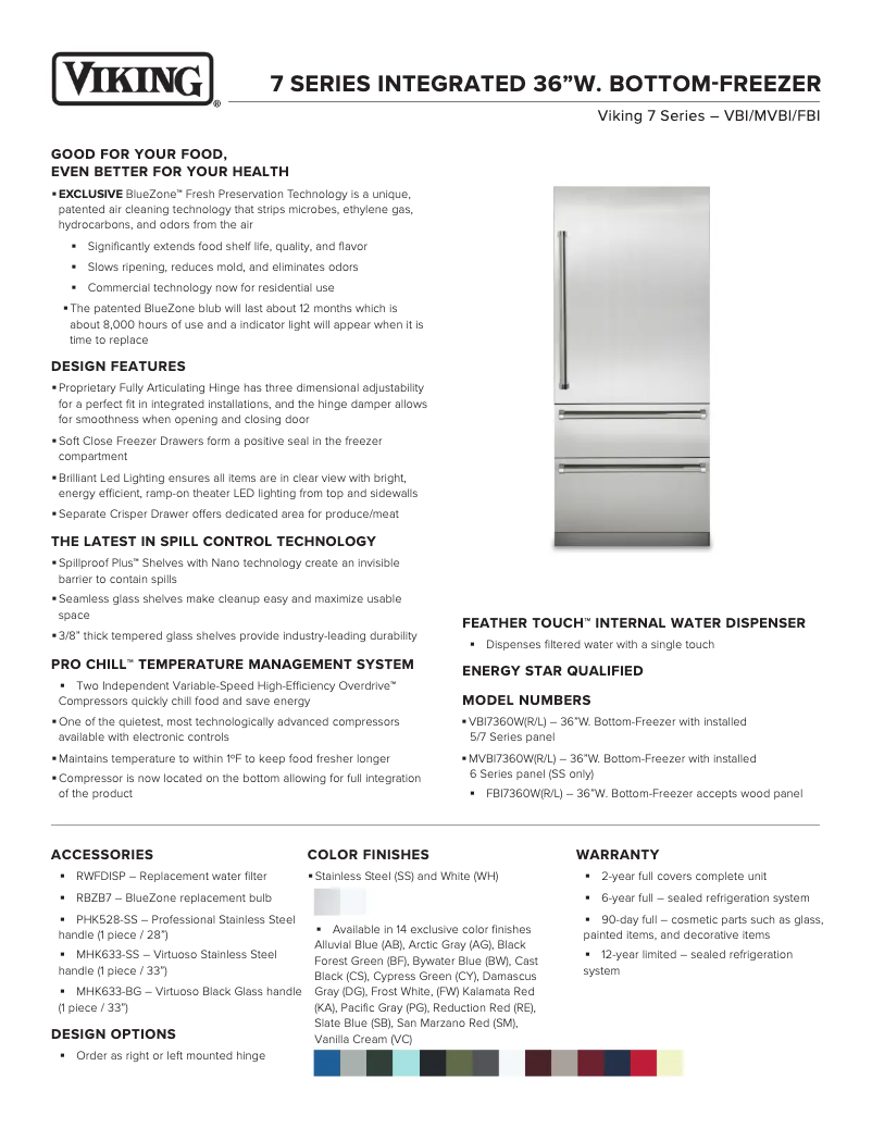 Página 1 del manual Ficha técnica Viking MVBI7360WRSS