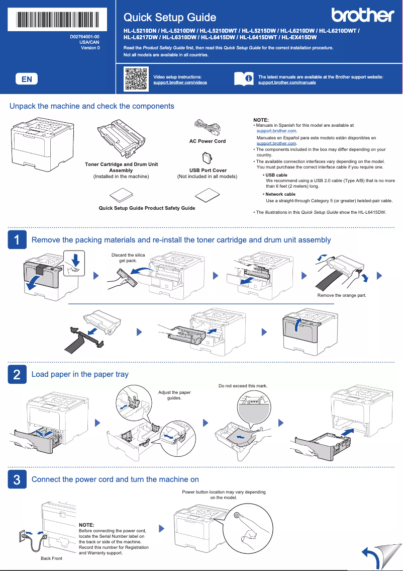 Imagen de la primera página del manual del dispositivo HL-EX415DW