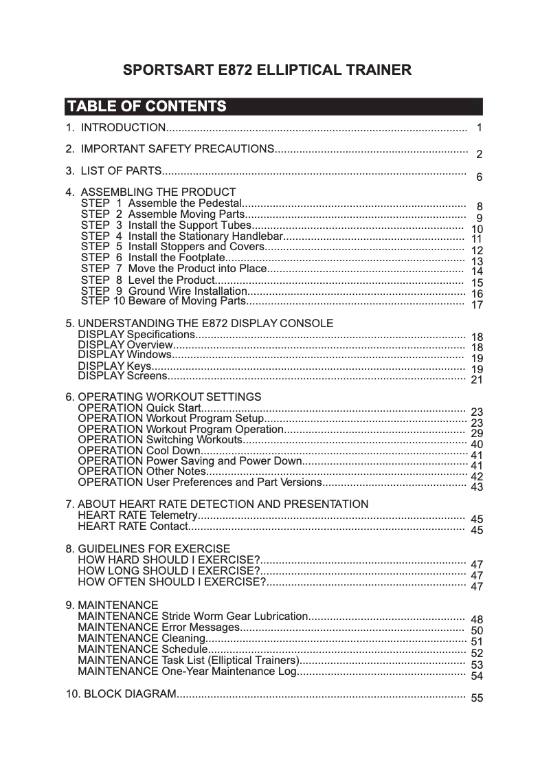 Página nº 1 - Manual de usuario SportsArt E872