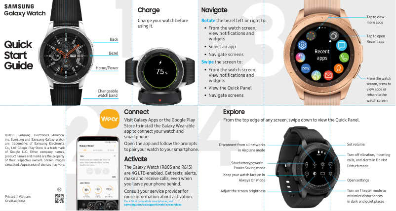 Imagen de la primera página del manual del dispositivo Galaxy Watch LTE