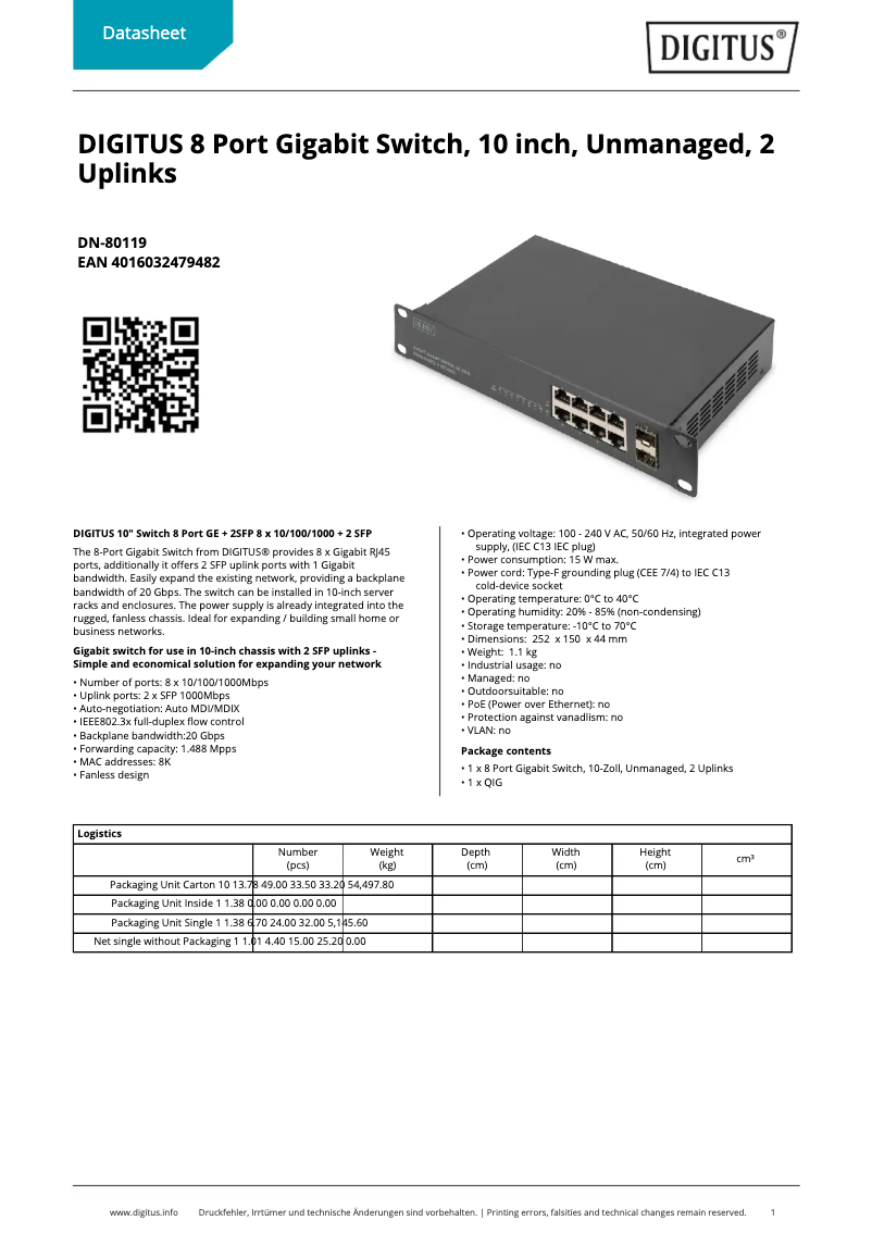 Imagen de la primera página del manual del dispositivo DN-80119