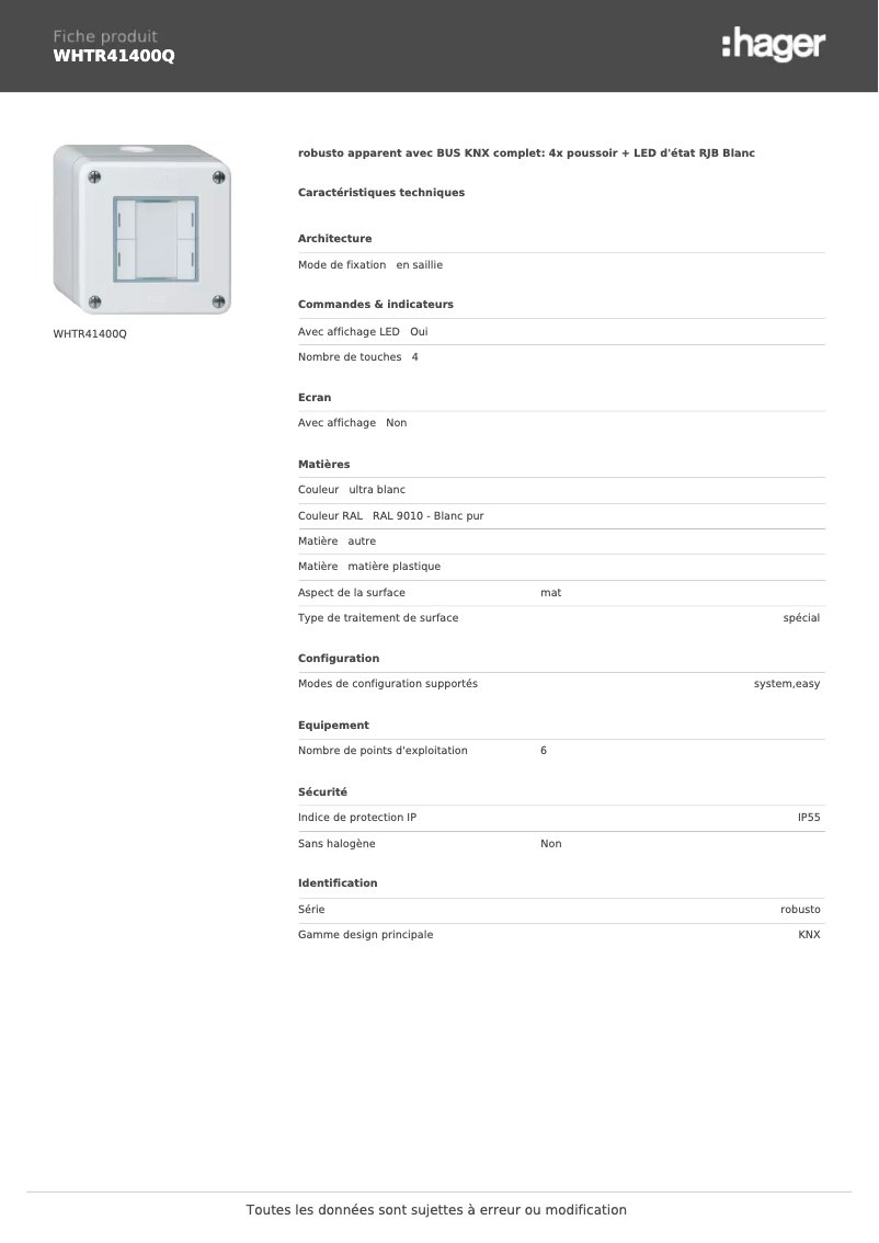 Imagen de la primera página del manual del dispositivo WHTR41400Q