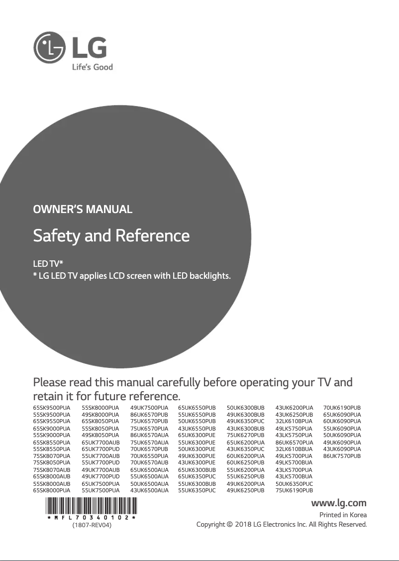 Imagen de la primera página del manual del dispositivo 65UK6300PUE