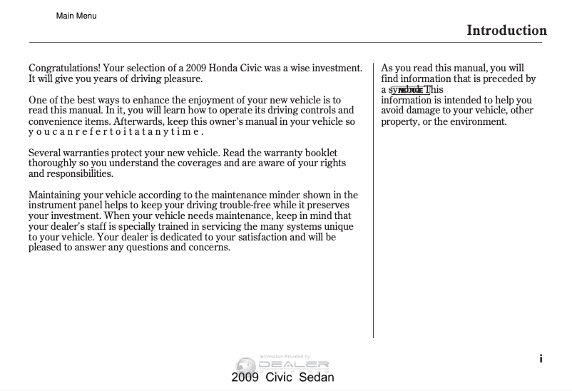 Página 1 del manual Manual de usuario Toyota Civic Sedan (2009)