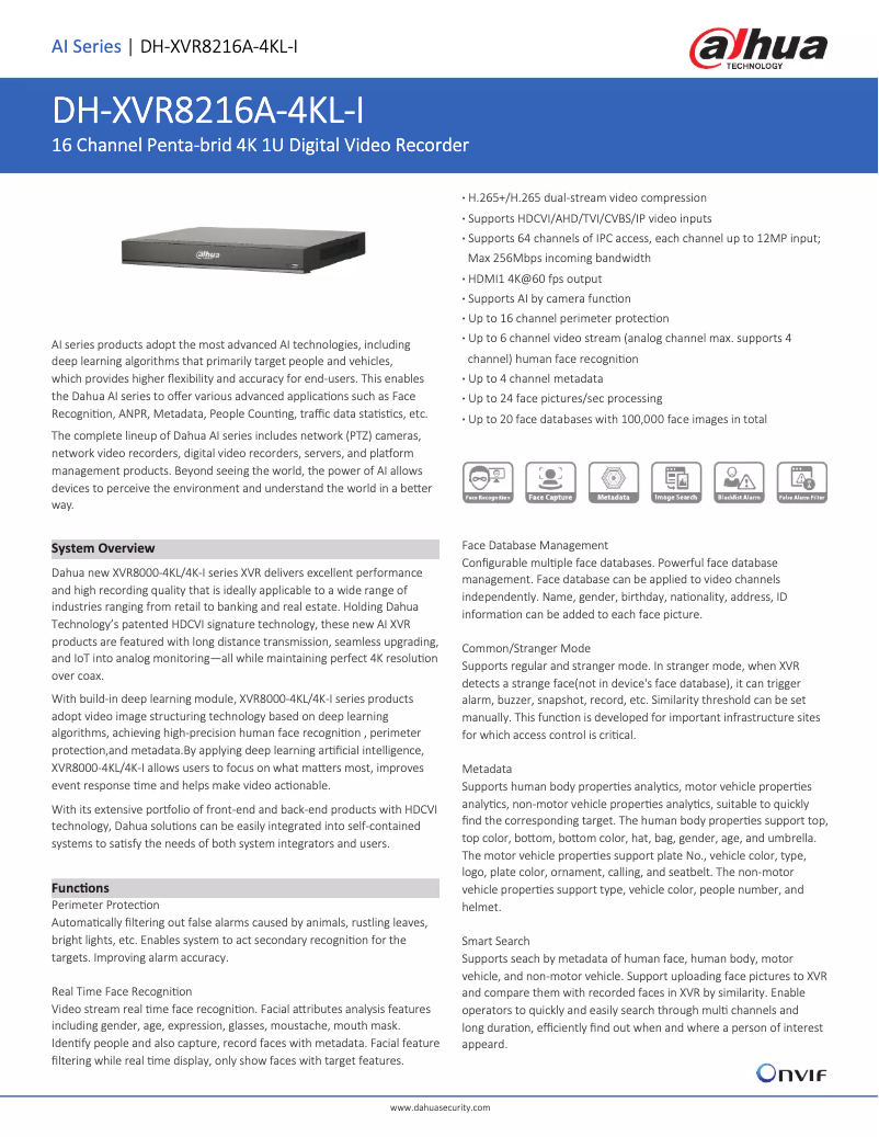 Página 1 del manual Ficha técnica Dahua Technology XVR8216A-4KL-I