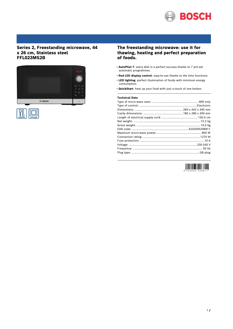 Página nº 1 - Ficha técnica Bosch FFL023MS2B