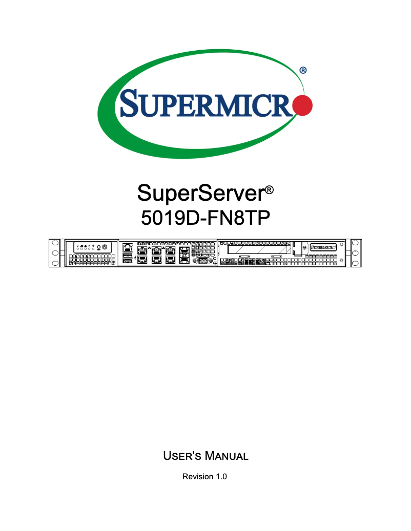 Imagen de la primera página del manual del dispositivo SuperServer 5019D-4C-FN8TP