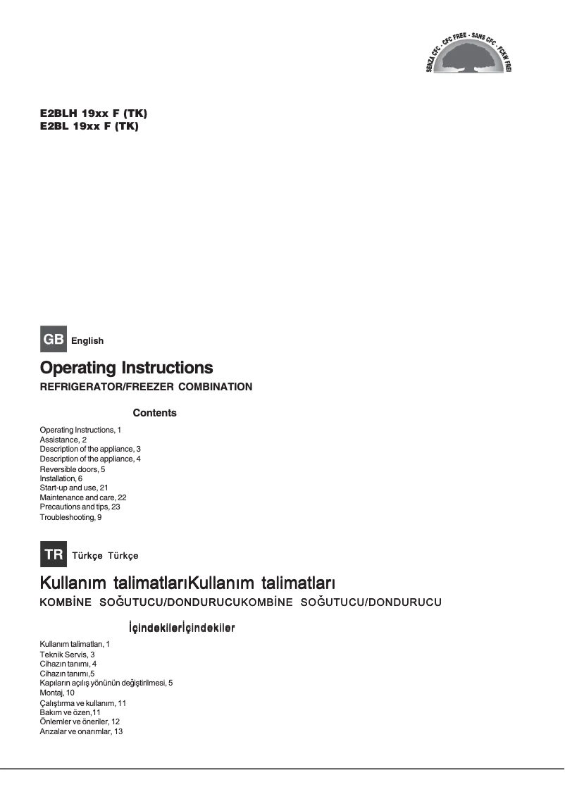 Página 1 del manual Manual de usuario Hotpoint E2BLH 19213 F (TK)