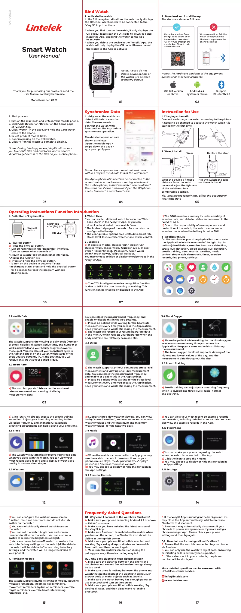 Página 1 del manual Manual de usuario Lintelek Smart Watch GT01