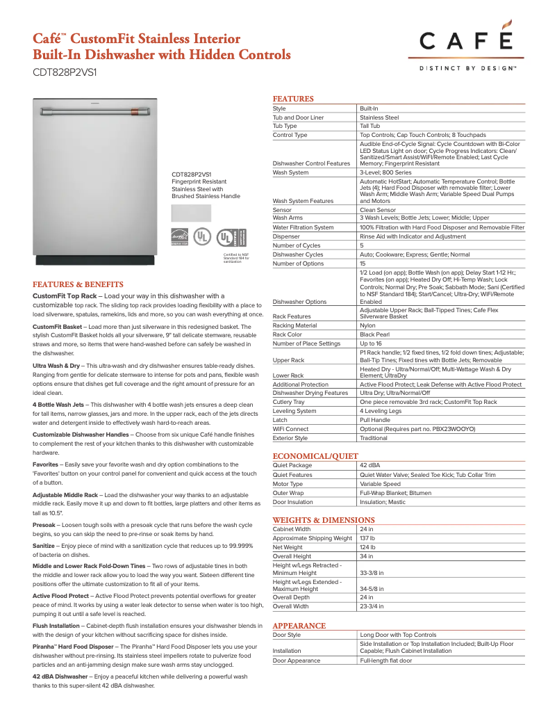 Página 1 del manual Ficha técnica Café CDT828P2VS1