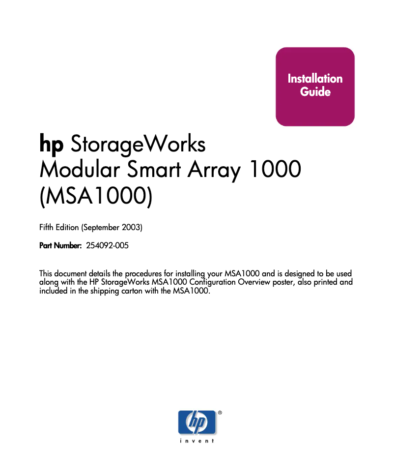 Página 1 del manual Manual de usuario HP StorageWorks MSA1000