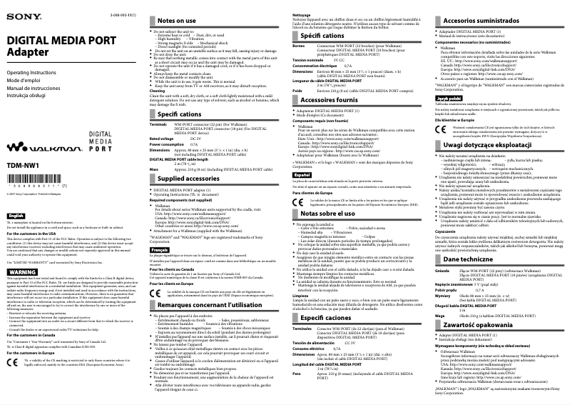 Imagen de la primera página del manual del dispositivo TDM-NW1