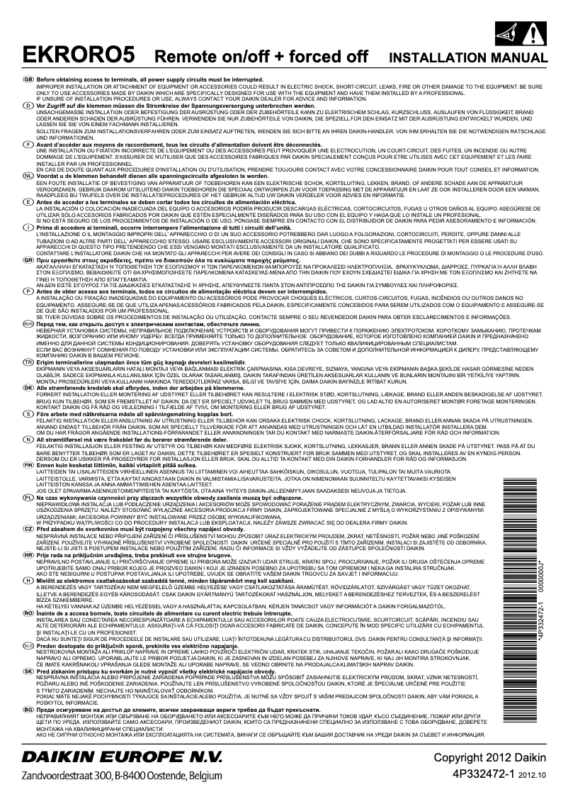 Página 1 del manual Manual de usuario Daikin EKRORO