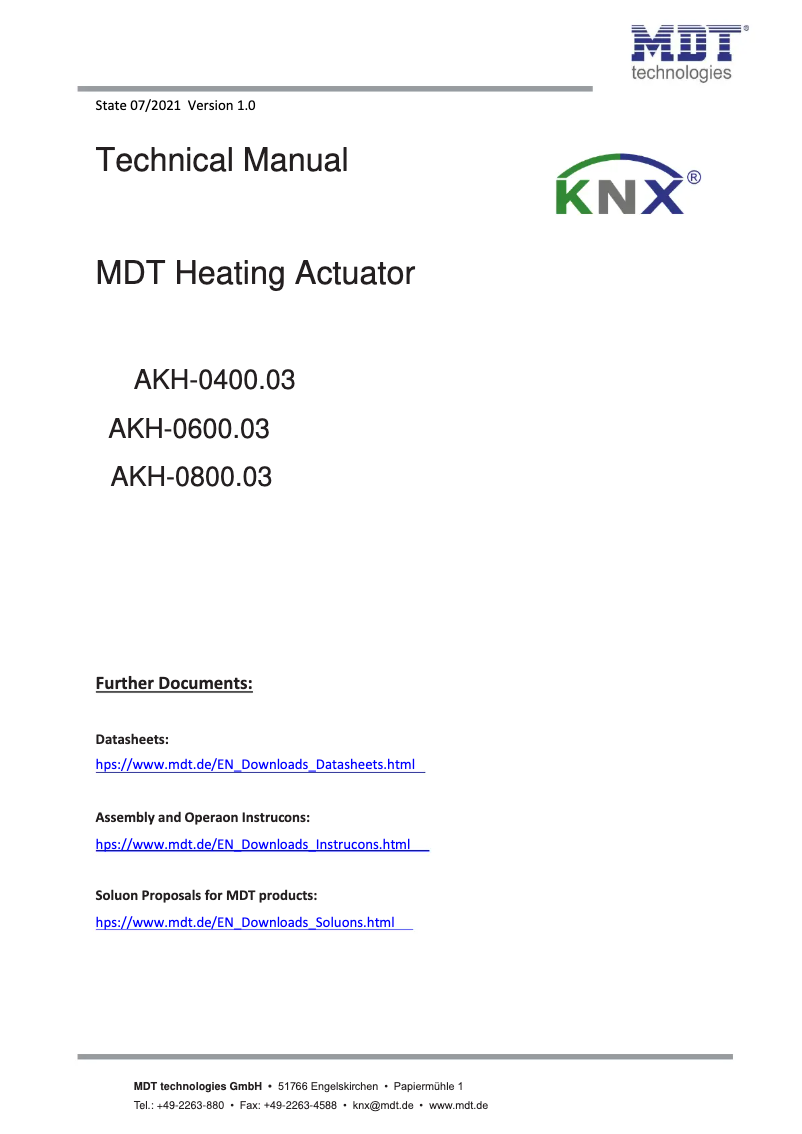 Página 1 del manual Manual de usuario MDT AKH-0800.03
