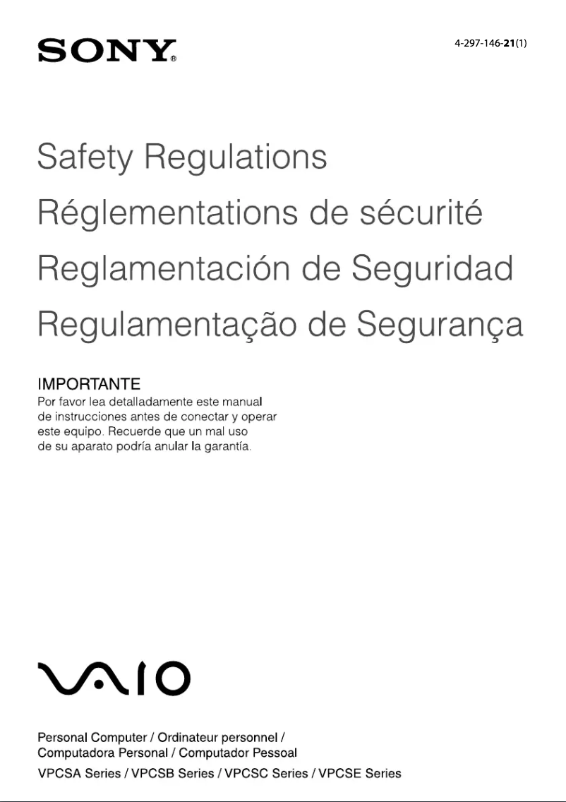 Página nº 1 - Instrucciones de seguridad Sony Vaio VPCSE1CGX