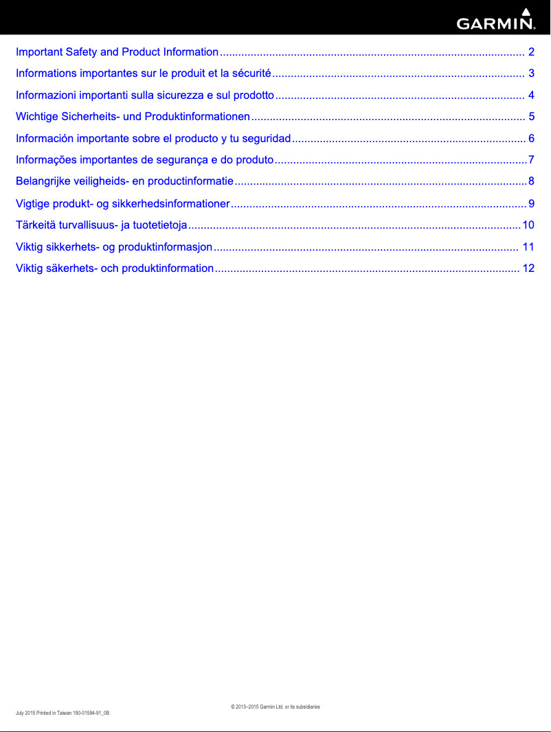 Página nº 1 - Instrucciones de seguridad Garmin Quatix