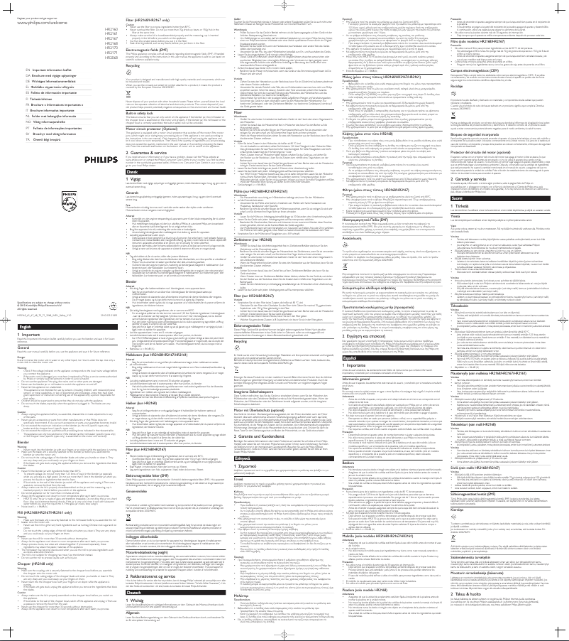 Imagen de la primera página del manual del dispositivo Viva Collection HR2160