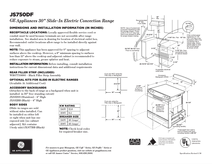 Página nº 1 - Ficha técnica GE JS750DFBB