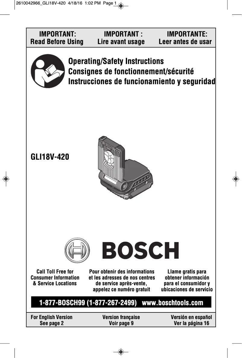 Página nº 1 - Manual de usuario Bosch GLI18V-420