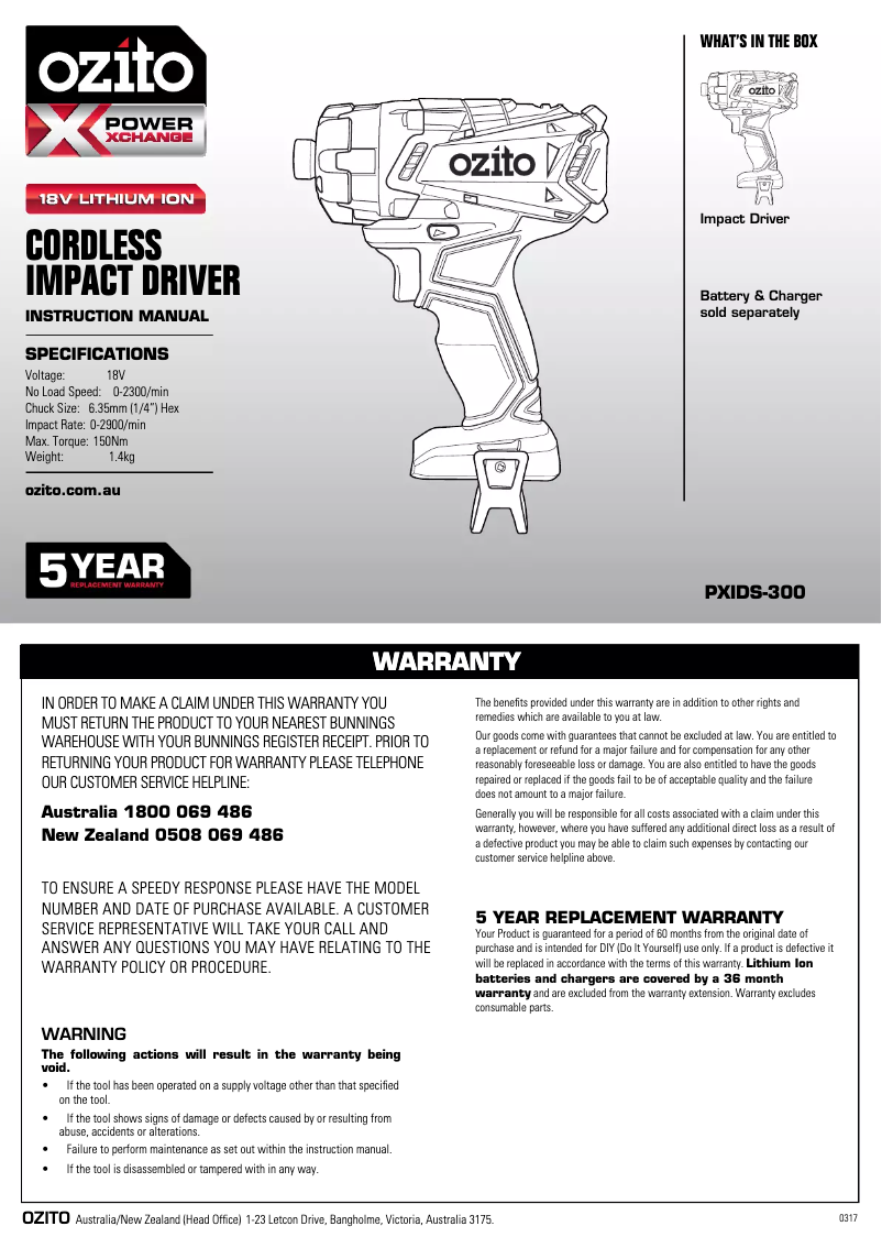 Página 1 del manual Manual de usuario Ozito PXIDS-300
