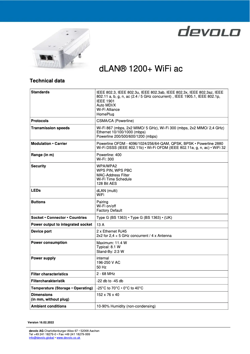 Imagen de la primera página del manual del dispositivo dLAN 1200+ WiFi ac