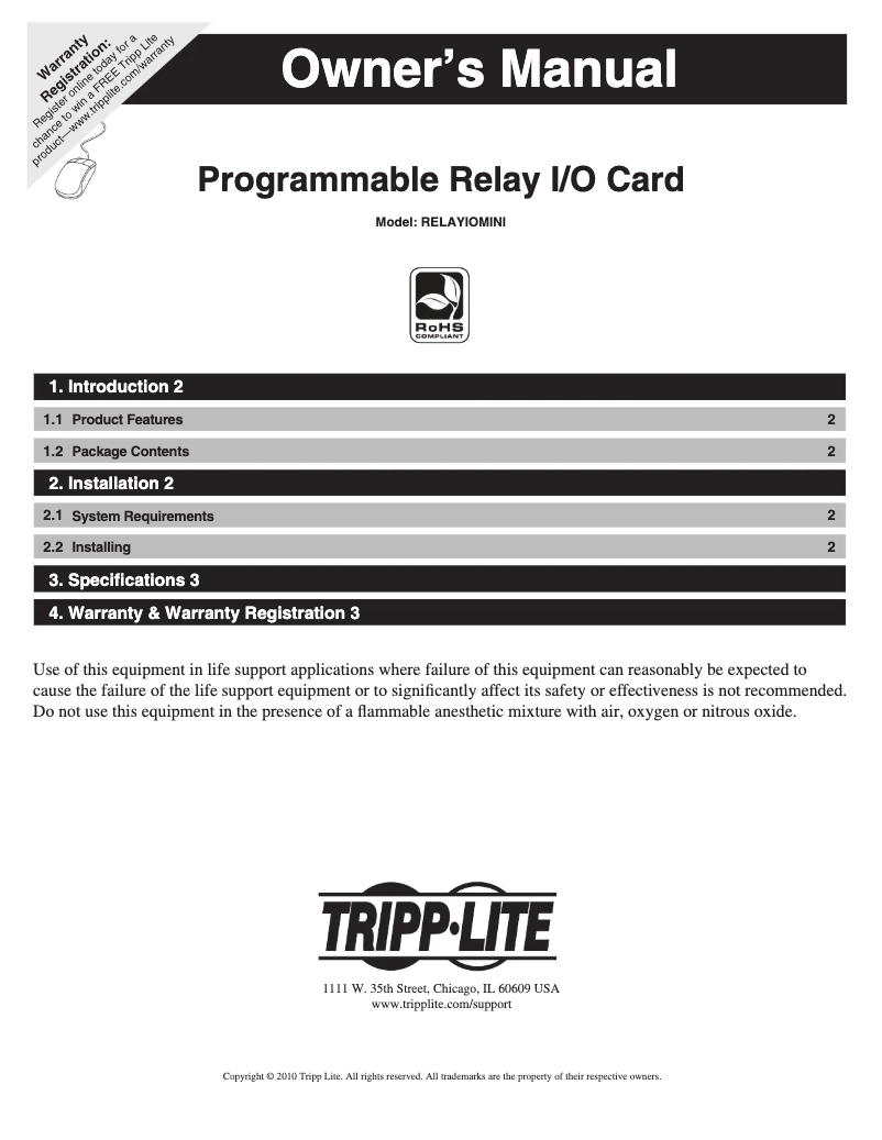 Página nº 1 - Manual de usuario Tripp Lite RELAYIOMINI