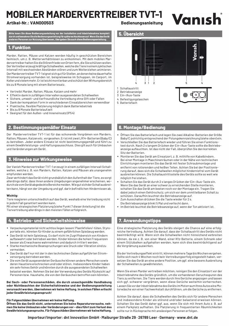 Imagen de la primera página del manual del dispositivo TVT-1