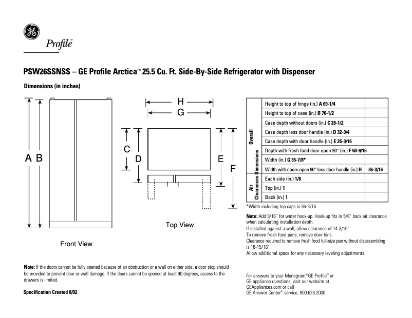 Imagen de la primera página del manual del dispositivo Profile Arctica PSW26SSNSS