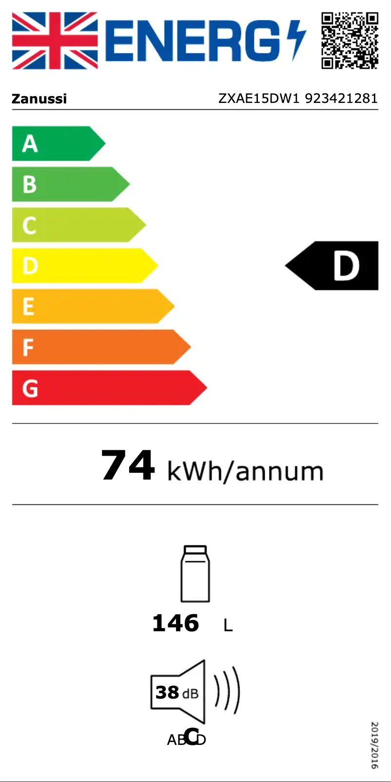 Página 1 del manual Etiqueta energética Zanussi ZXAE15DW1