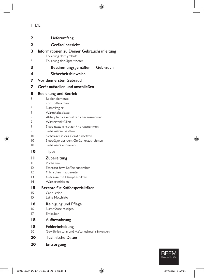 Imagen de la primera página del manual del dispositivo Espresso Select