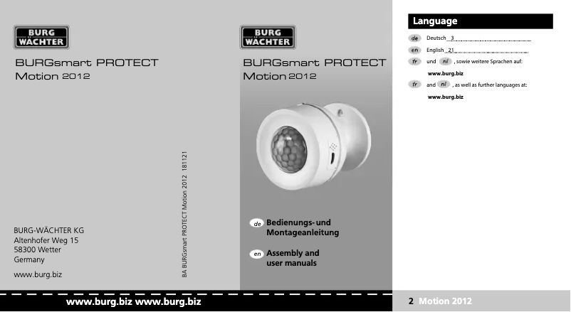 Página 1 del manual Manual de usuario Burg Wächter BURGsmart PROTECT Motion 2012