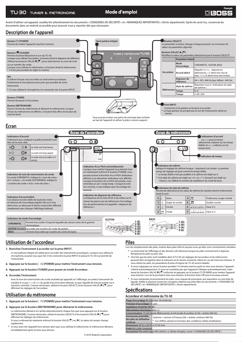 Imagen de la primera página del manual del dispositivo TU-30