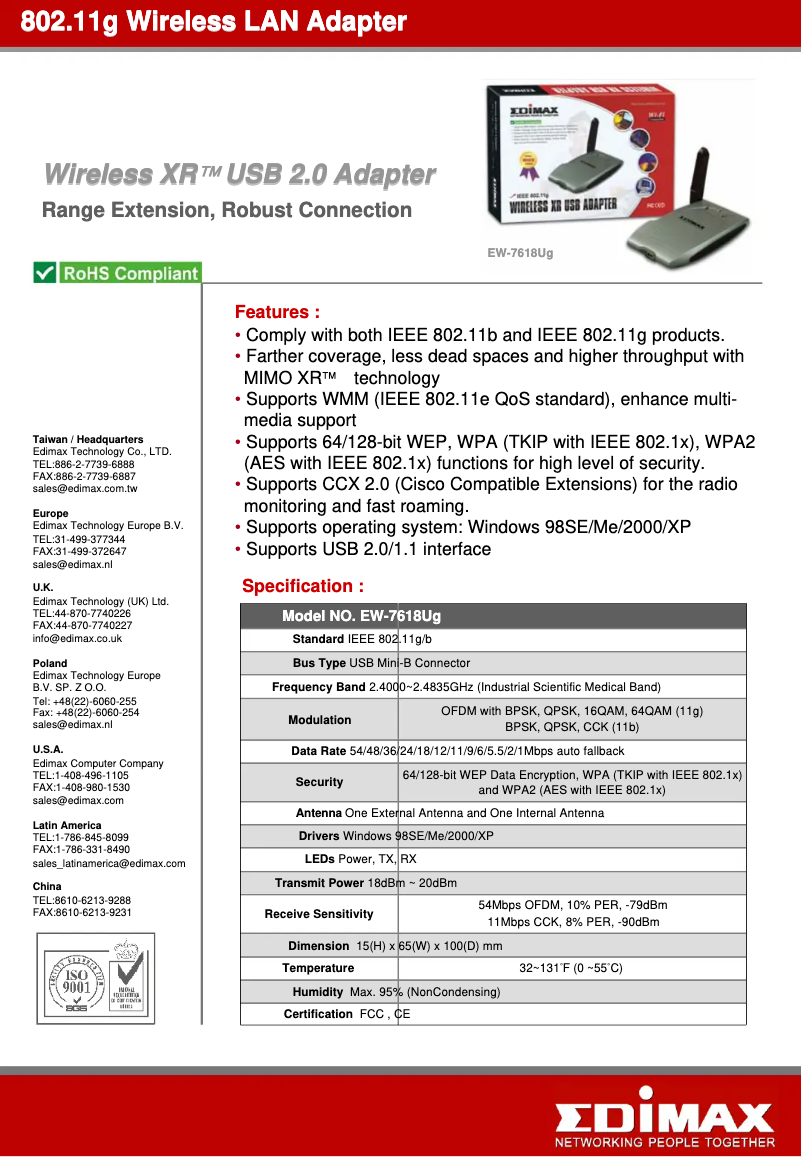 Imagen de la primera página del manual del dispositivo EW-7618Ug