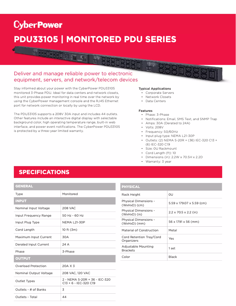 Imagen de la primera página del manual del dispositivo PDU33105